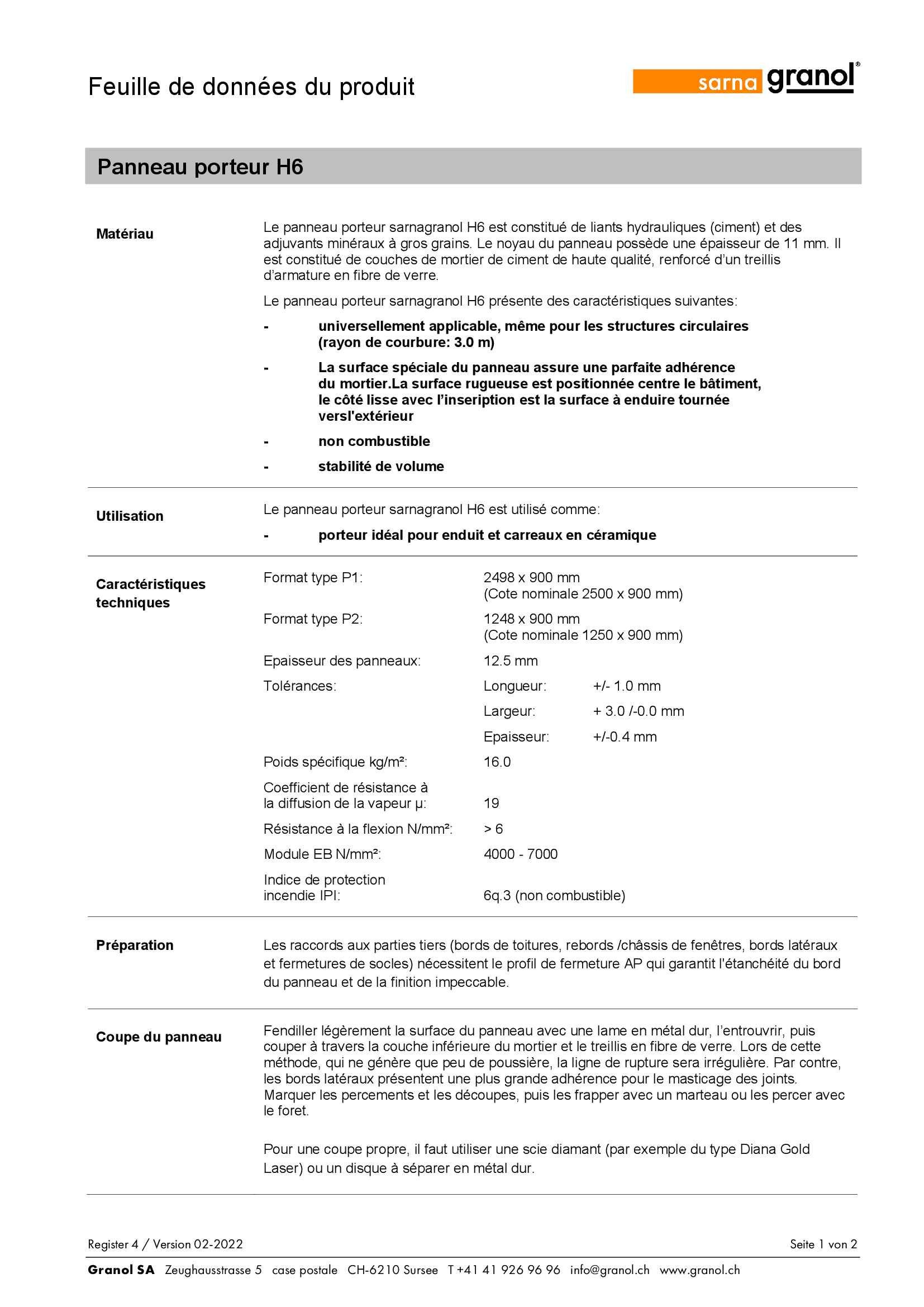 Panneau porteur H6